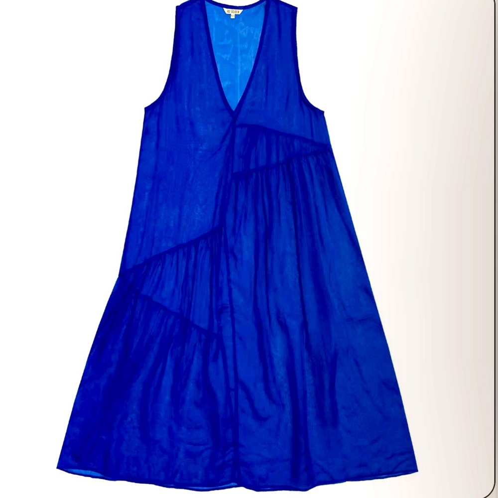Ali Golden sheer v neck dress with gathers- size M/L